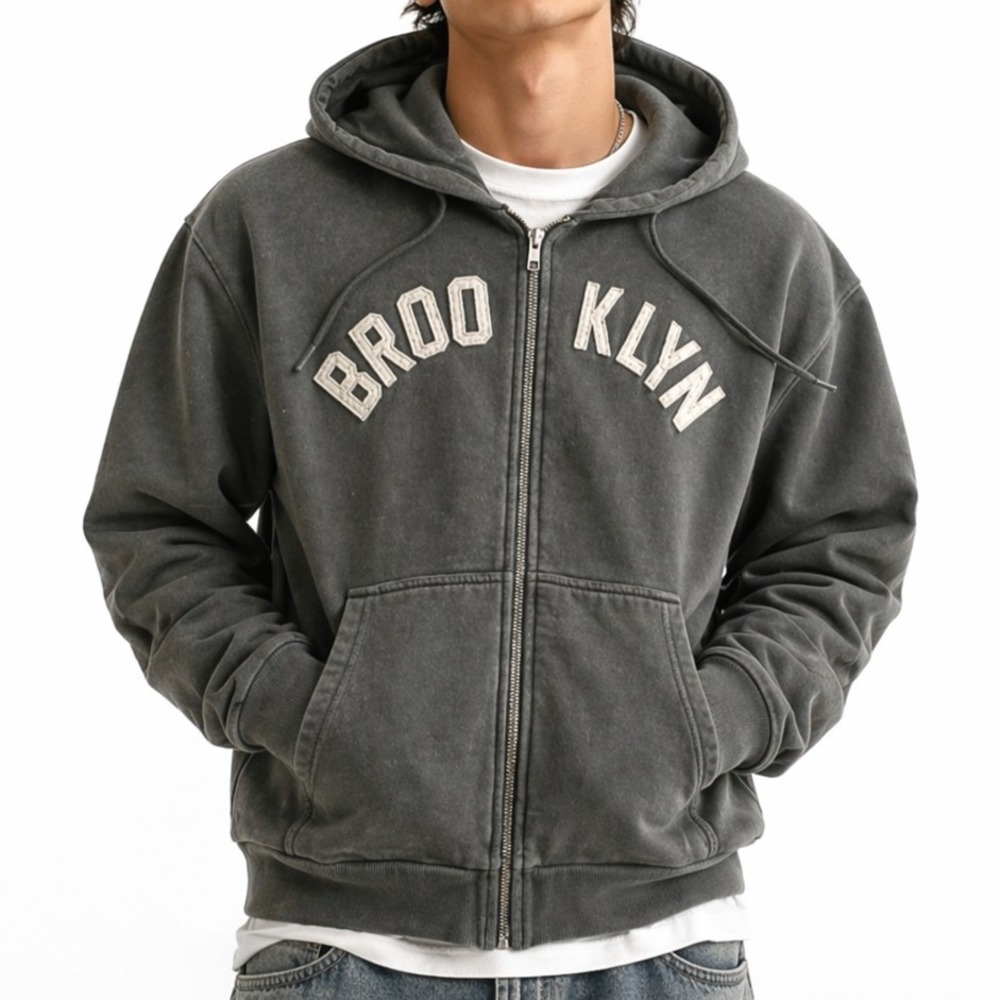 Brooklyn Industries Zip Hoodie Mens Small Grey Brooklyn Applique Gorpcore Skater